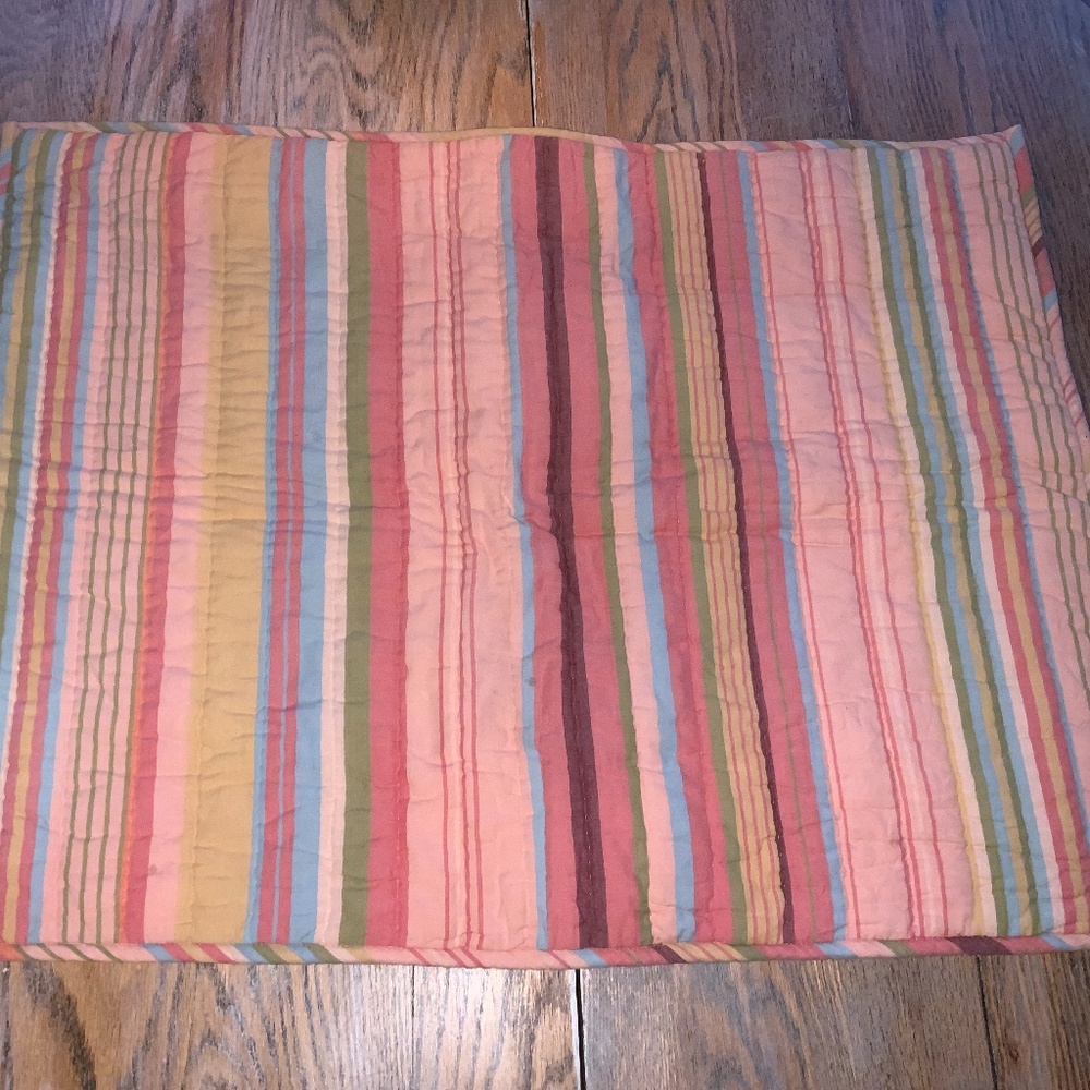 GARNET HILL striped quilted regular pillow sham/ties in back/21” x 27.5”